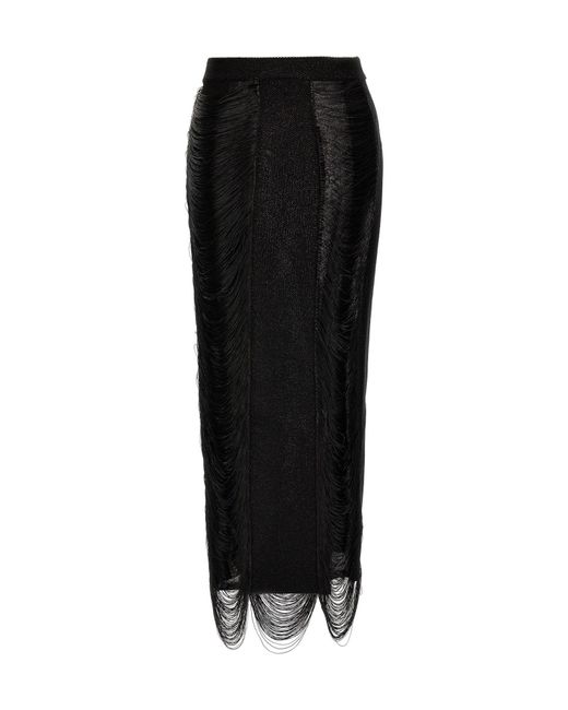 McQueen Black Armor Stitch Fringed Skirt