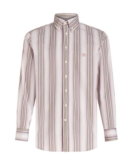Etro Pink Striped Long-Sleeved Shirt for men