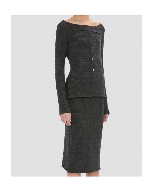Victoria Beckham Black Folded Detail Fitted Merino Blend Wool Boat-Neck Cardigan
