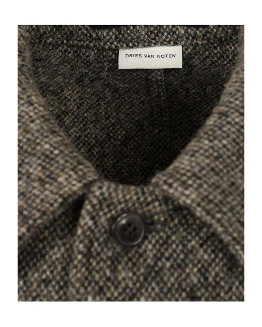 Dries Van Noten Gray Tweed Herringbone Patterned Coat for men