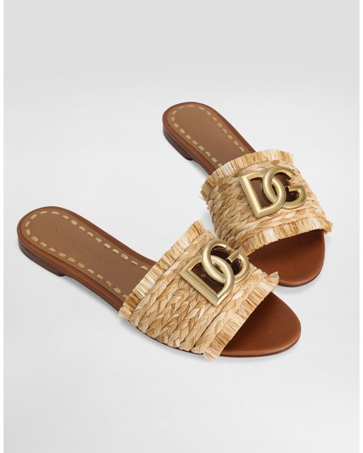 Dolce & Gabbana Multicolor Woven-Raffia Flat Sandals
