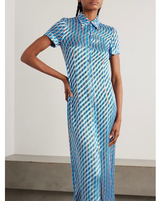 Dries Van Noten Blue Striped Midi Shirt Dress