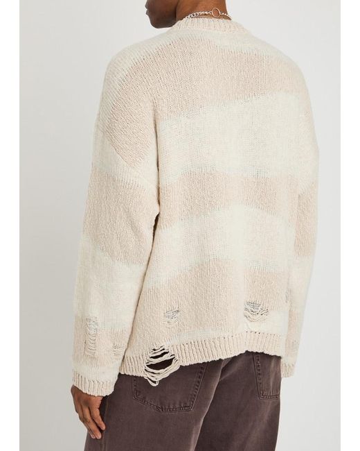 Our Legacy Natural Popover Roundneck Striped Distressed Cotton-Blend Jumper for men