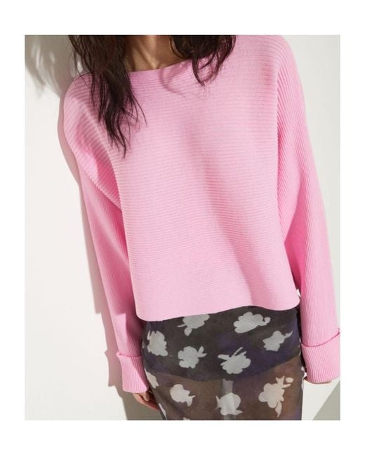 MAX&Co. Pink Horizontal Rib-Knit Sweater