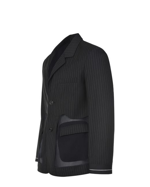 ANDERSSON BELL Black Sheer Panel Pinstripe Blazer for men