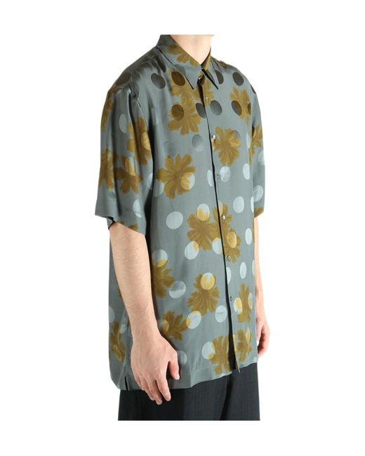 Dries Van Noten Green Sparse Flower Print Shirt for men