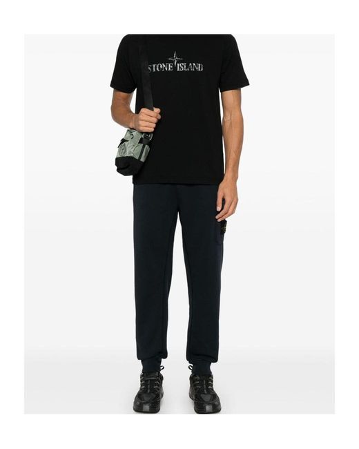 Stone Island Blue Compass Patch Drawstring Trousers for men