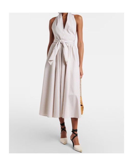 Patou White Striped Halterneck Cotton Midi Dress