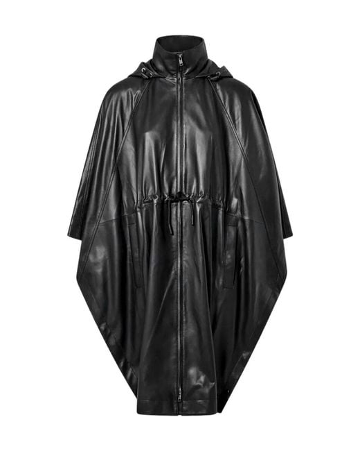 Yves Salomon Black Hooded Waterproof Leather Cape