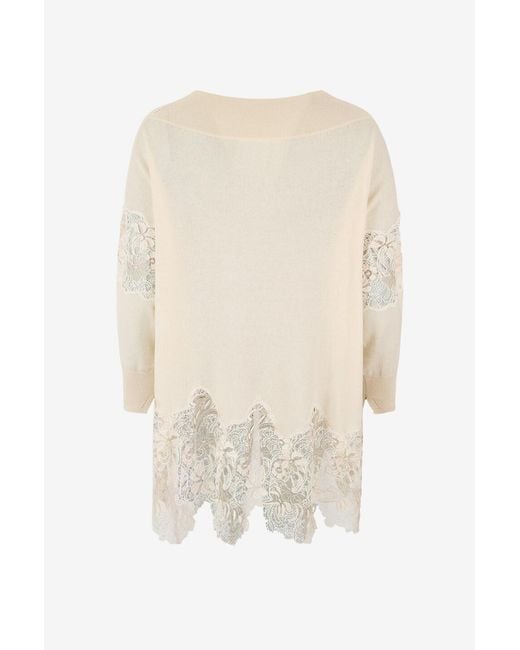 Ermanno Scervino White Lace-Panel Sweater