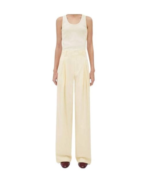 Bottega Veneta Natural Pleated Wide Leg Trousers