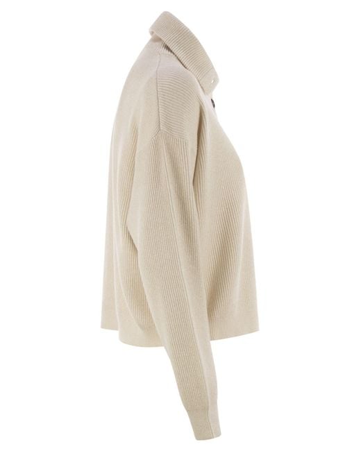 Brunello Cucinelli Natural Cotton And Viscose Rib Knit High Collar