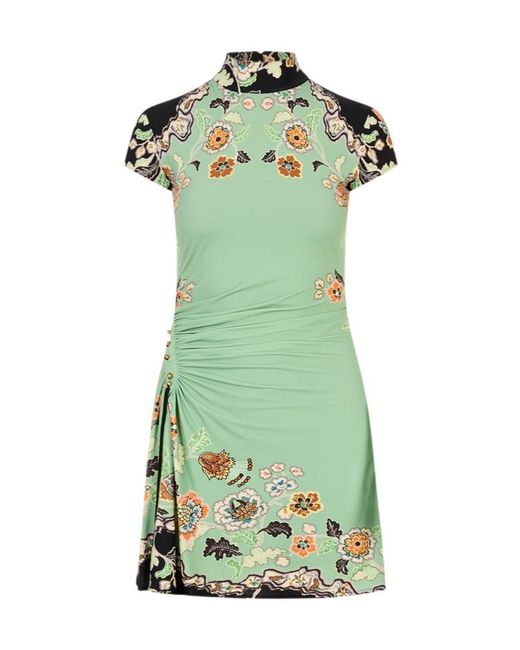 Roberto Cavalli Green Floral-Print Mini Dress