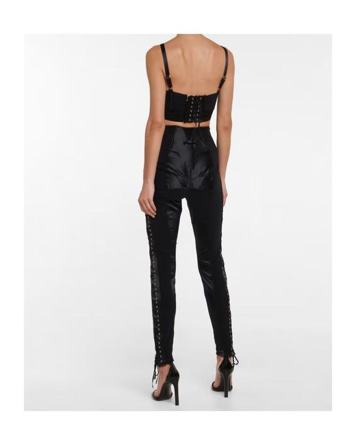 Jean Paul Gaultier Black X Lotta Volkova Lace-Up Satin And Mesh Leggings