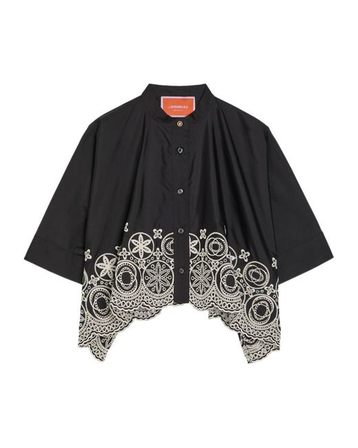 LaDoubleJ Black Crew Neck Embroidered Top