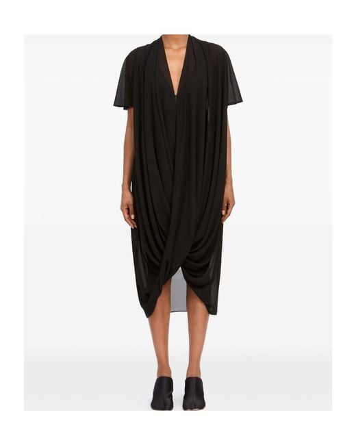 MM6 by Maison Margiela Black Draped Short-Sleeve Dress