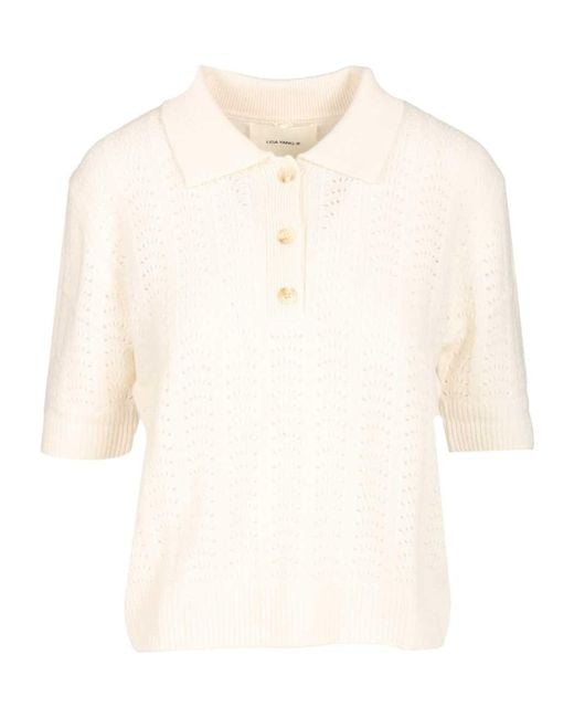 Lisa Yang White Pointelle Knit Polo Sweater