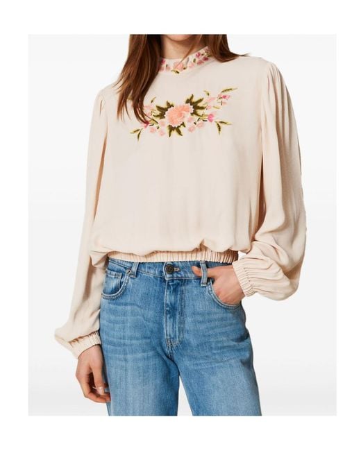 Twinset Natural Floral-Embroidered Blouse