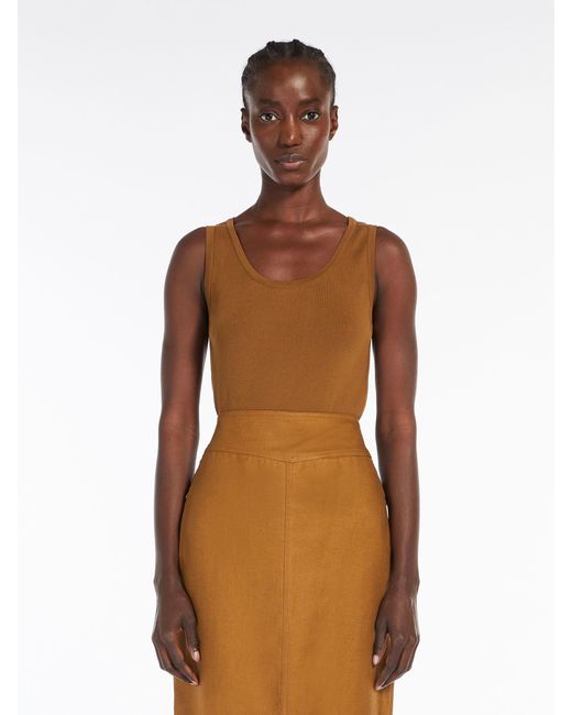 Max Mara Brown Ribbed Knitted Sleeveless Top