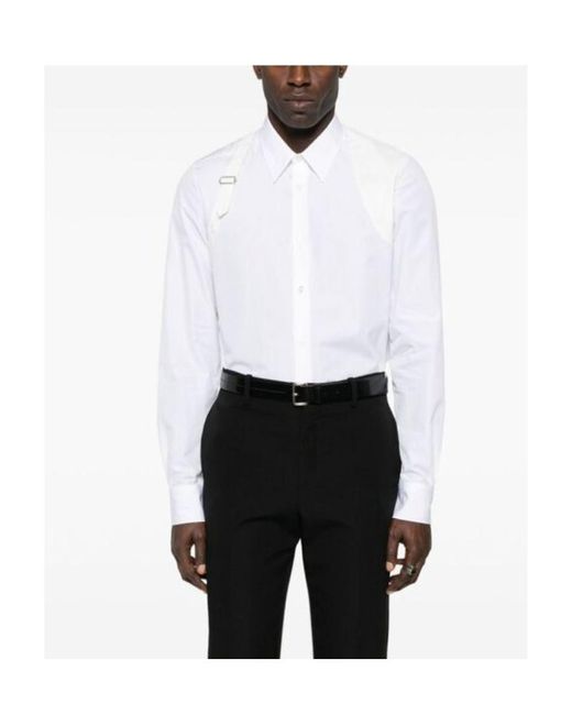 McQueen White Harness Buckle Detailed Buttoned Shirt for men