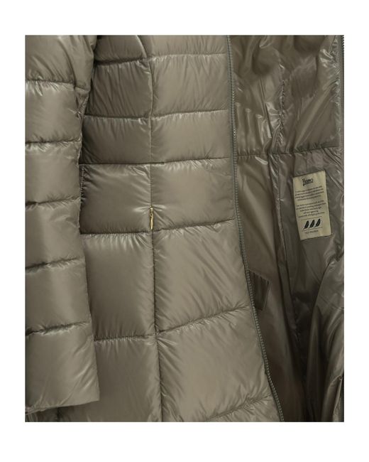 Herno Gray Belted Long Quilted Shiny Jacket
