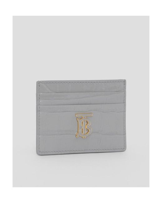 Burberry Gray Embossed Tb-Plaque Card Case