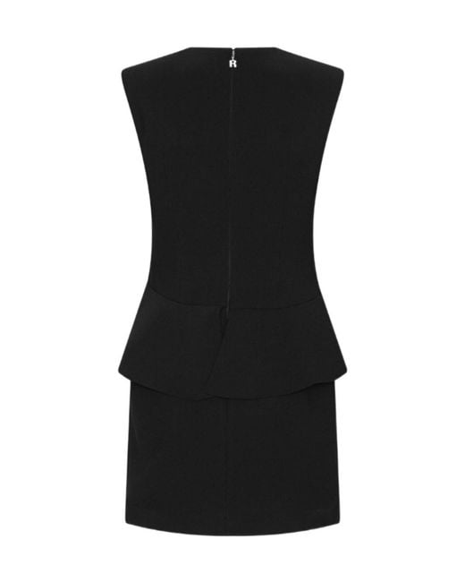 ROTATE BIRGER CHRISTENSEN Black Floral-Appliqué Peplum-Hem Mini Dress