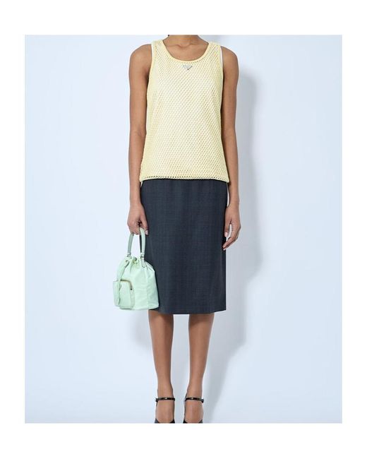 Prada Multicolor Triangle-Logo Open-Knit Tank Top