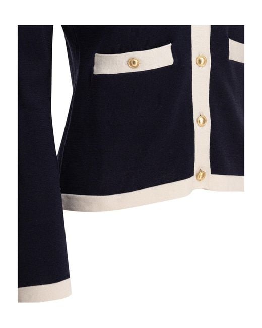 Ines De La Fressange Paris Blue Buttoned Knit Cardigan