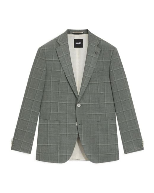 Boss Gray Checked Patch-Pocket Blazer for men