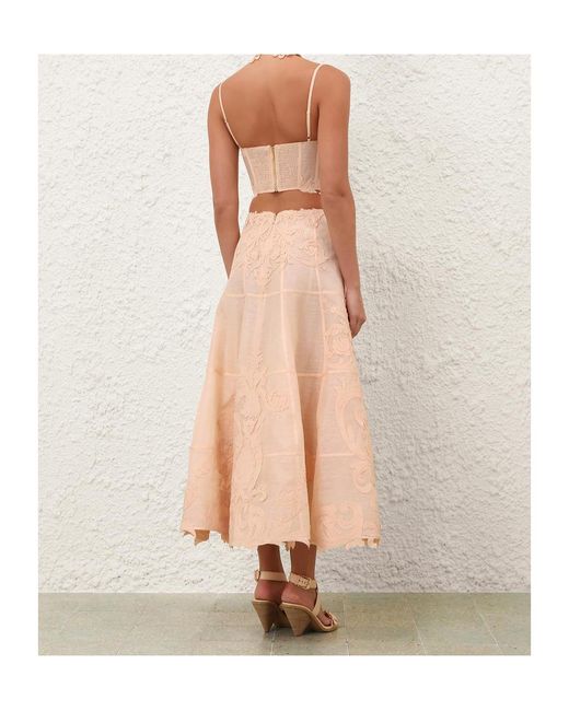 Zimmermann Natural Floral Appliqué Midi Skirt