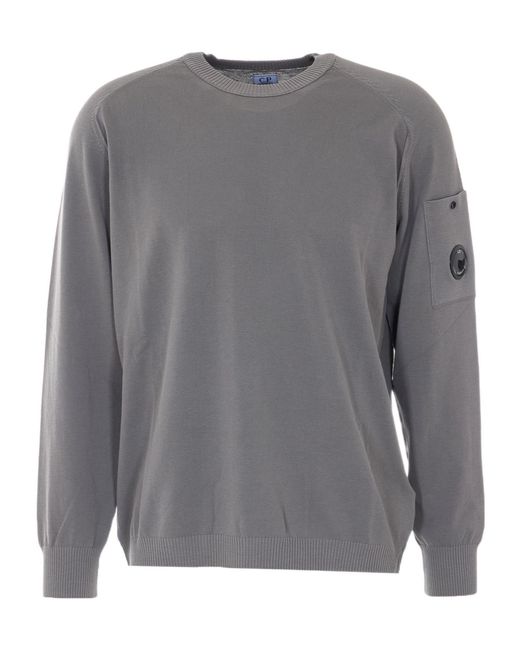 C P Company Gray Lens Detailed Crewneck Sweater for men