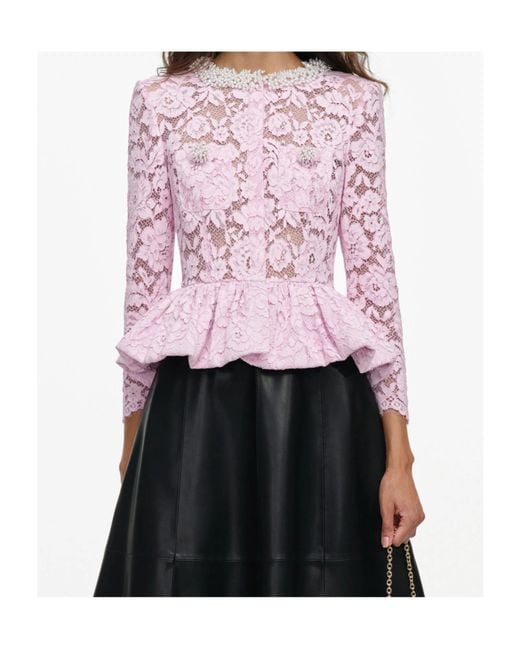 Self-Portrait Pink Lace Peplum Top