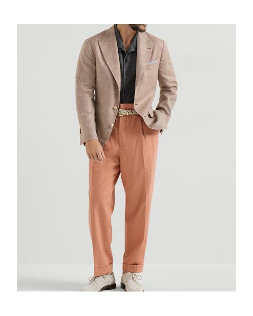 Brunello Cucinelli Brown Chevron Peaked-Lapels Blazer for men