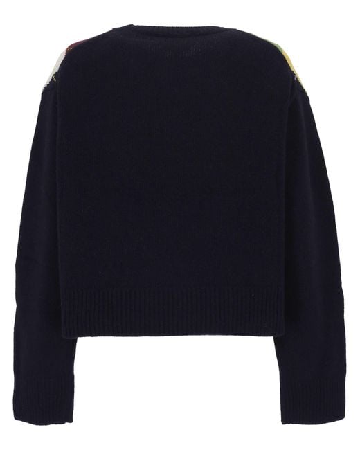 Ganni Blue Crew Neck Long-Sleeved Knitwear