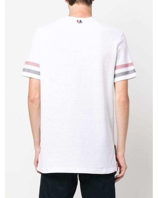 Thom Browne White Striped Crewneck T-Shirt for men