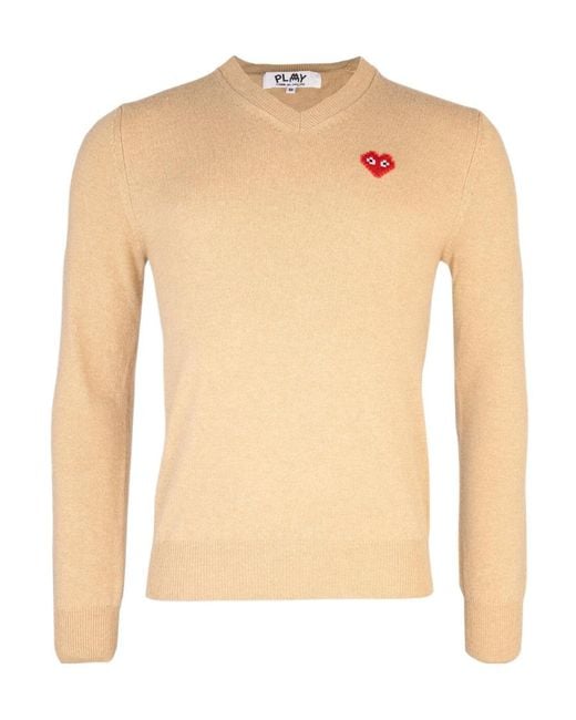 COMME DES GARÇONS PLAY Natural Heart-Motif V-Neck Jumper for men