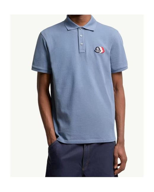 Moncler Blue Logo Patch Polo Shirt for men