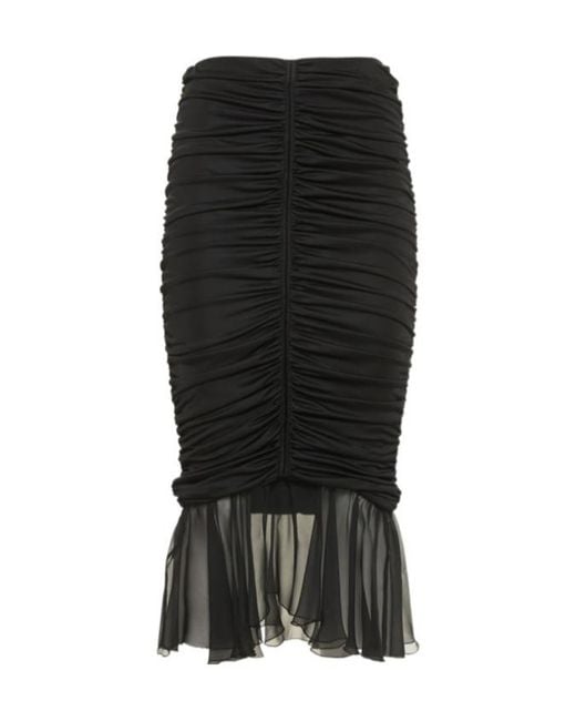Blumarine Black Jersey Chiffon Draped Midi Skirt