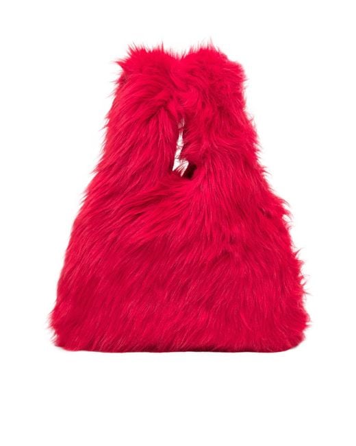 MSGM Red Fluffy Small Satchel Bag