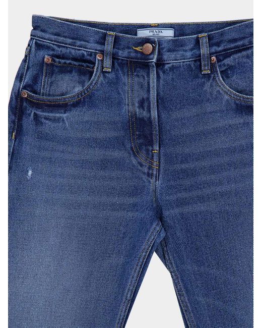 Prada Blue Logo-Patch Distressed Jeans