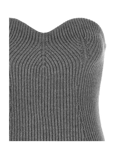 Jil Sander Gray Ribbed-Knit Sweetheart-Neck Bustier Top