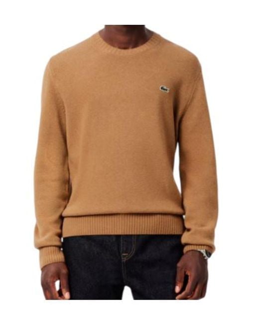 Lacoste Brown Logo Patch Crewneck Jumper for men