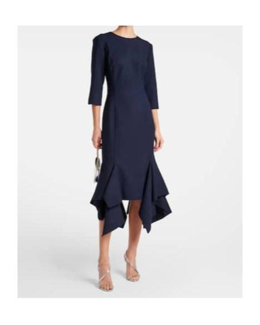 Oscar de la Renta Blue Pleated Wool-Blend Midi Dress