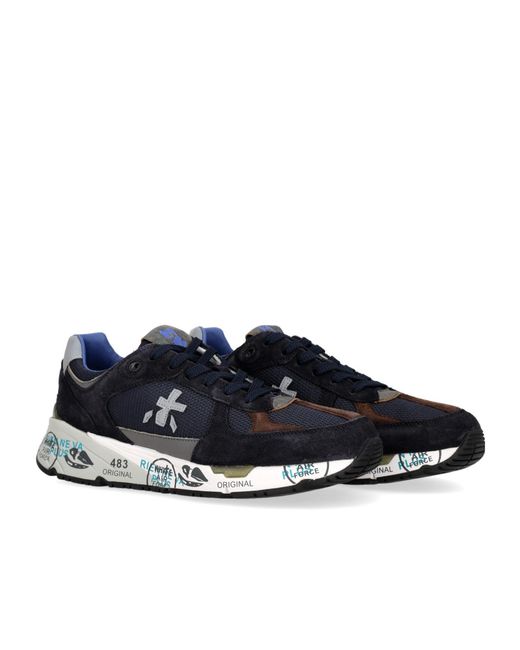 Premiata Blue Lace-Up Low-Cut Sneakers for men