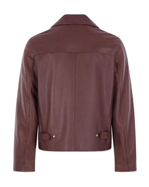Lardini Red Long-Sleeved Zip-Up Leather Jacket for men