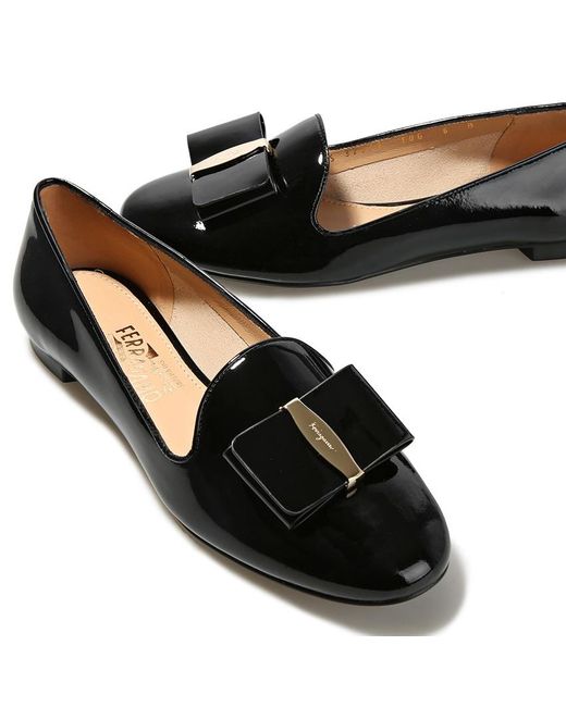 Ferragamo Black Bow-Decorated Flat Shoes