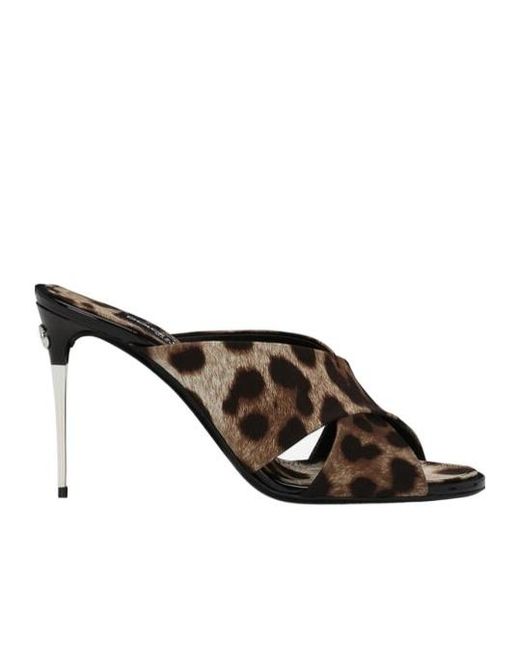 Dolce & Gabbana Brown Leopard-Printed Satin Mules