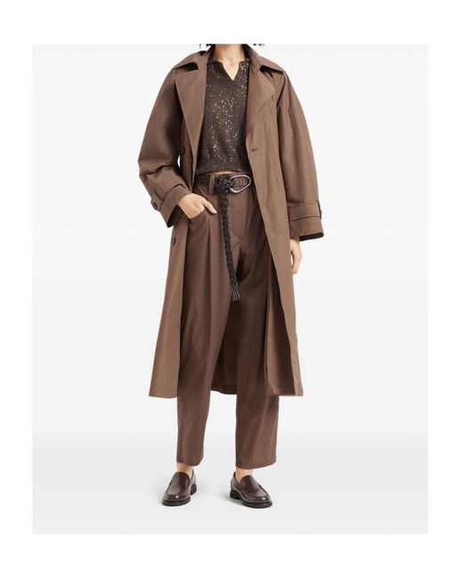Brunello Cucinelli Brown Embellished Lightweight Poplin Five-Pocket Track Trousers