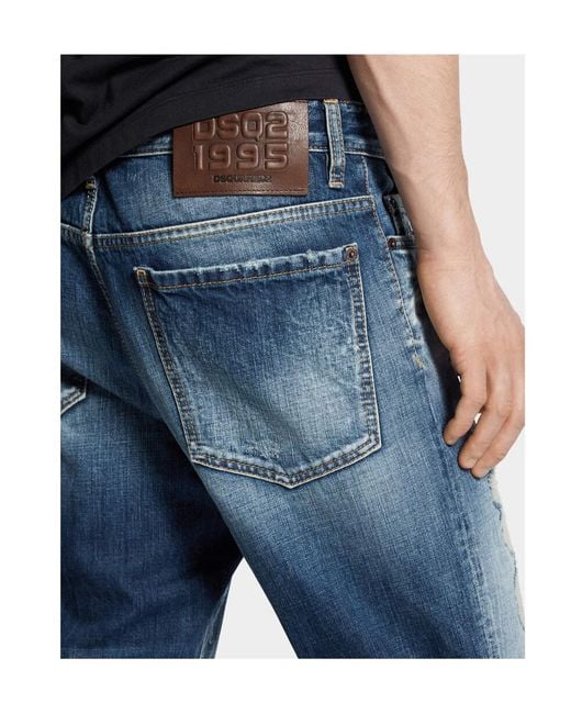 DSquared² Blue Medium Fraded Wash Distressed Bro Jeans for men